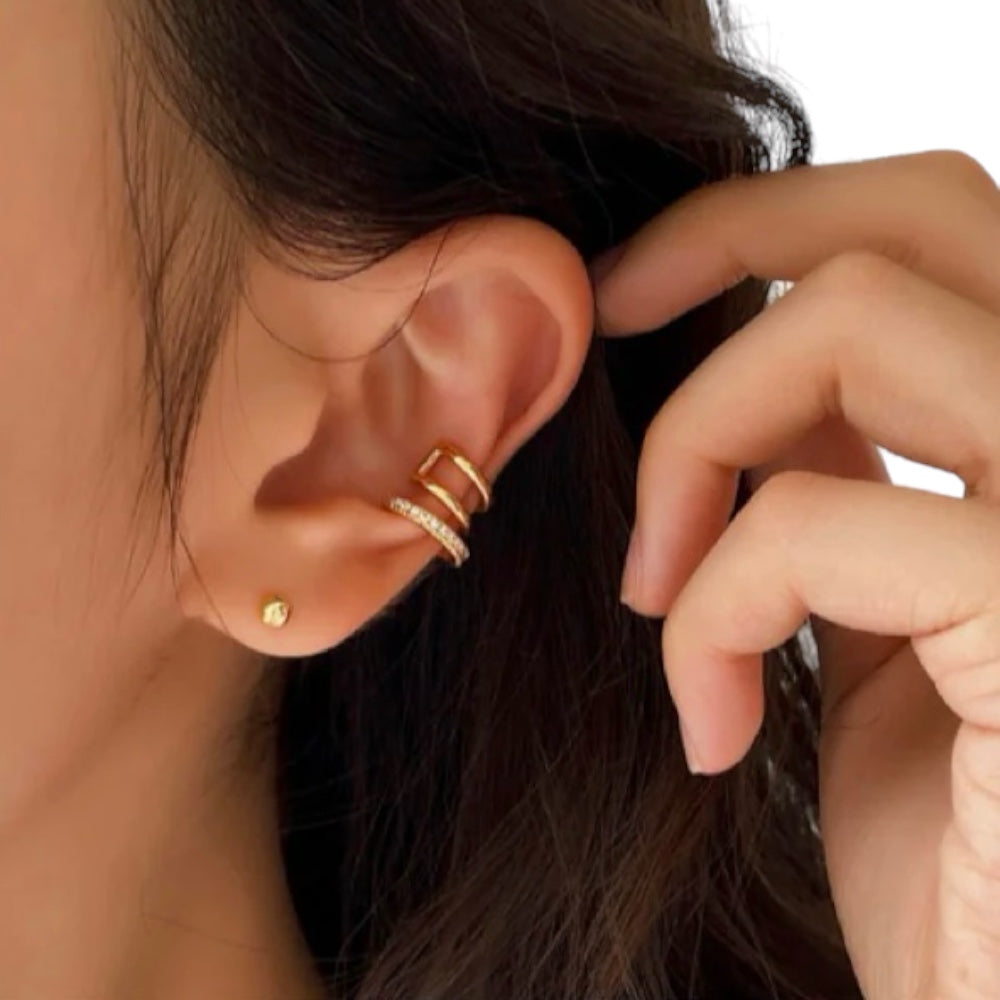 Classic Stud & Cuff örhängen minimal i guld och silver med strass