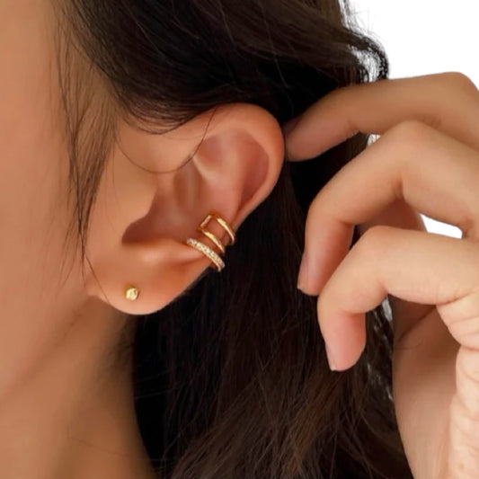 Classic Stud & Cuff örhängen minimal i guld och silver med strass