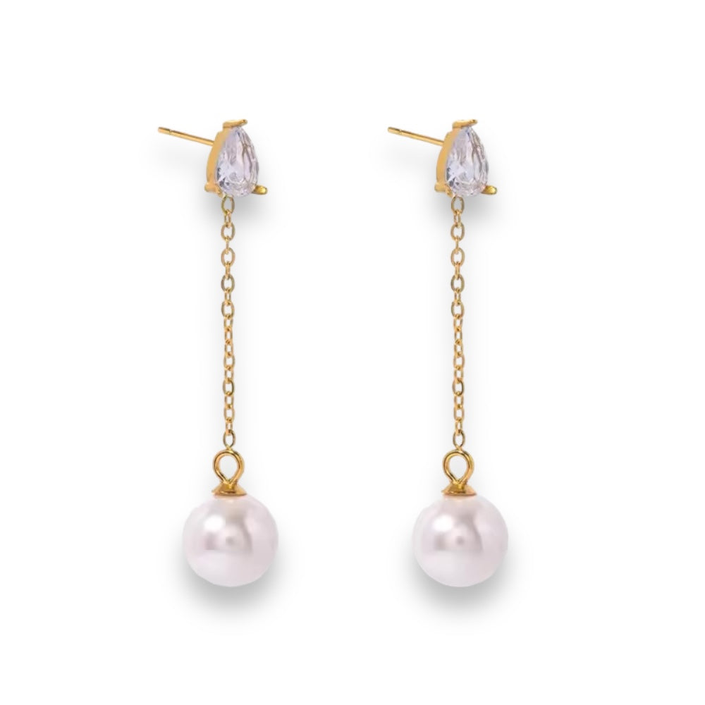 Pearl & Selena Medium | Örhängen med pärla, strass och kedja